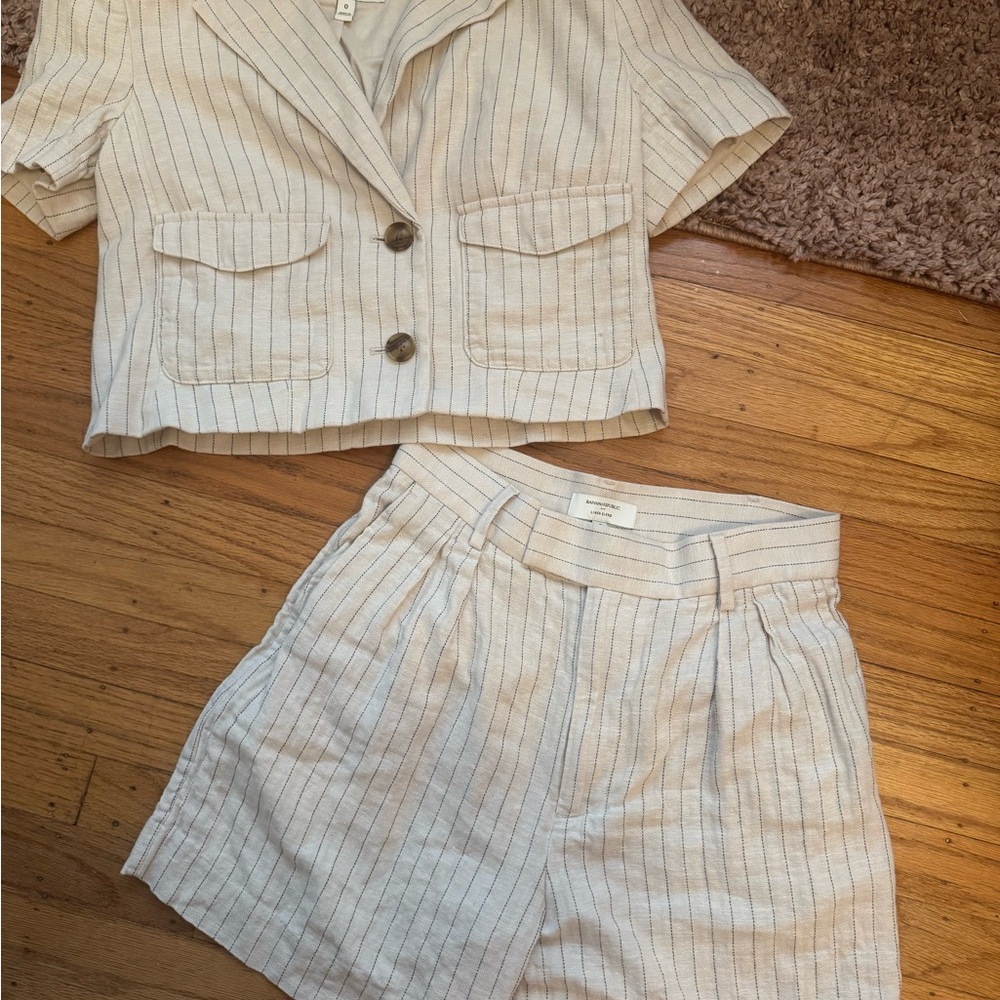 Banana Republic Beige Striped Blazer and Shorts Set